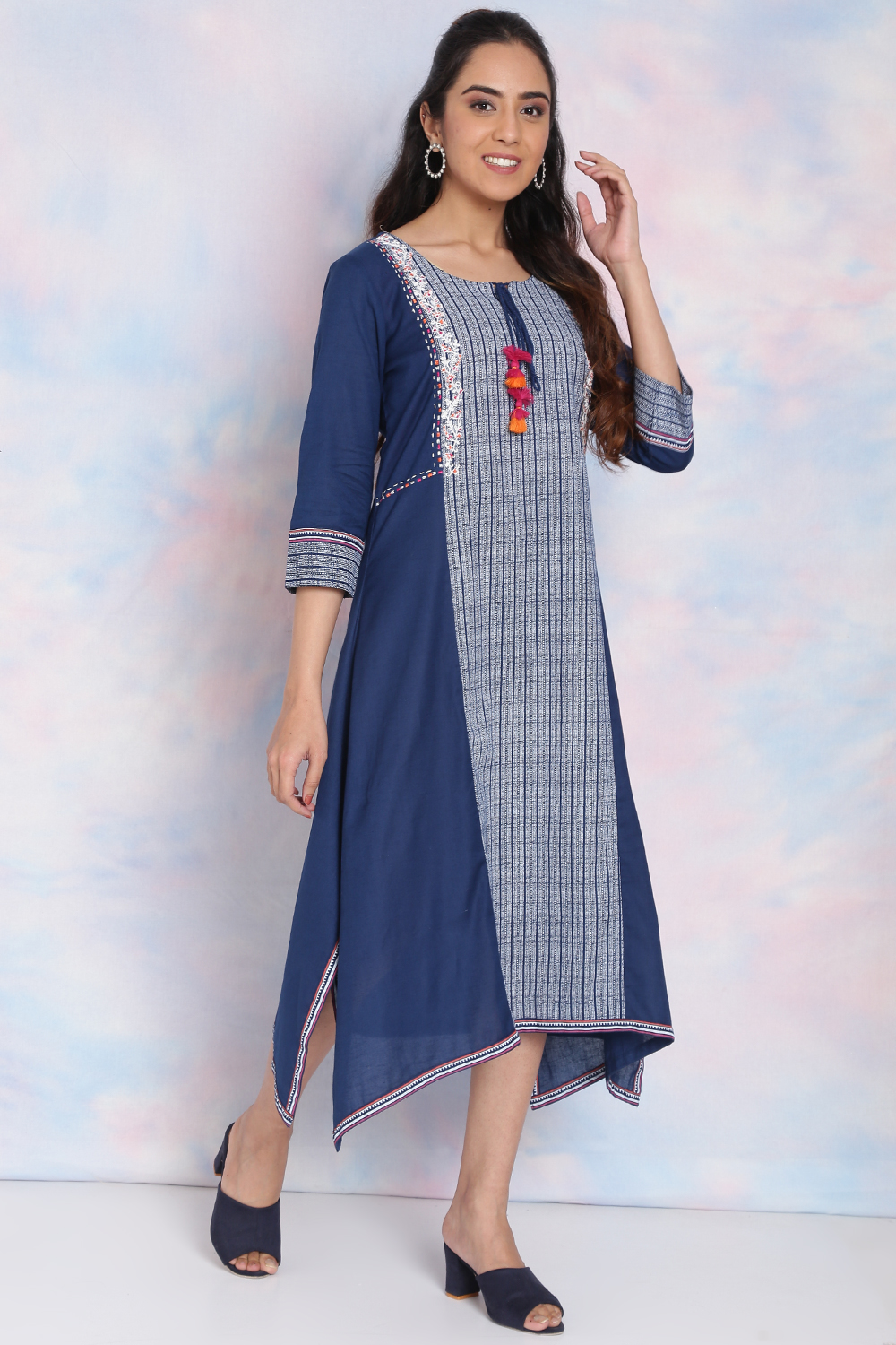 Indigo Cotton Flex Asymmetric Kurta image number 1