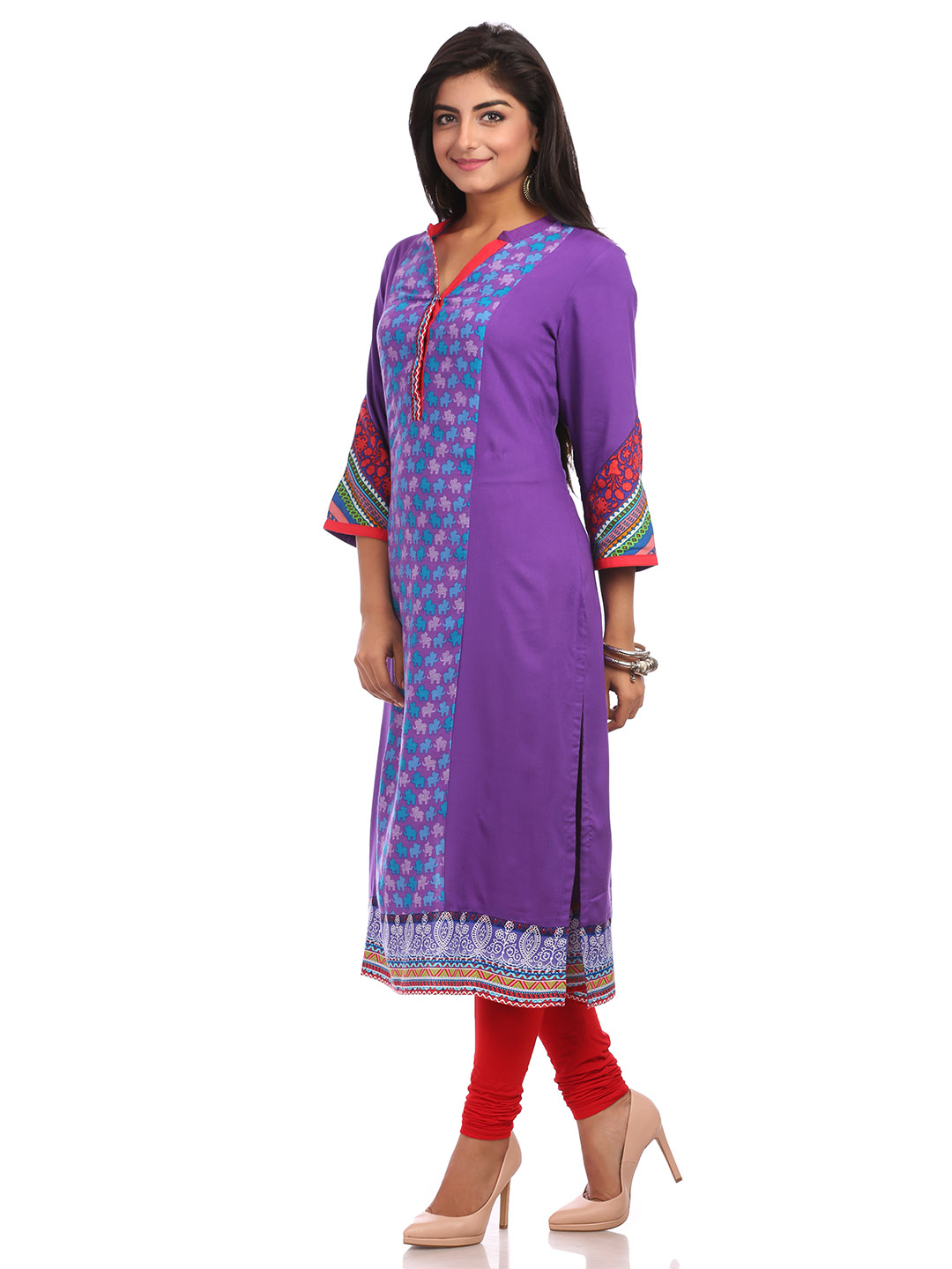 Purple Straight Cotton Kurta image number 3