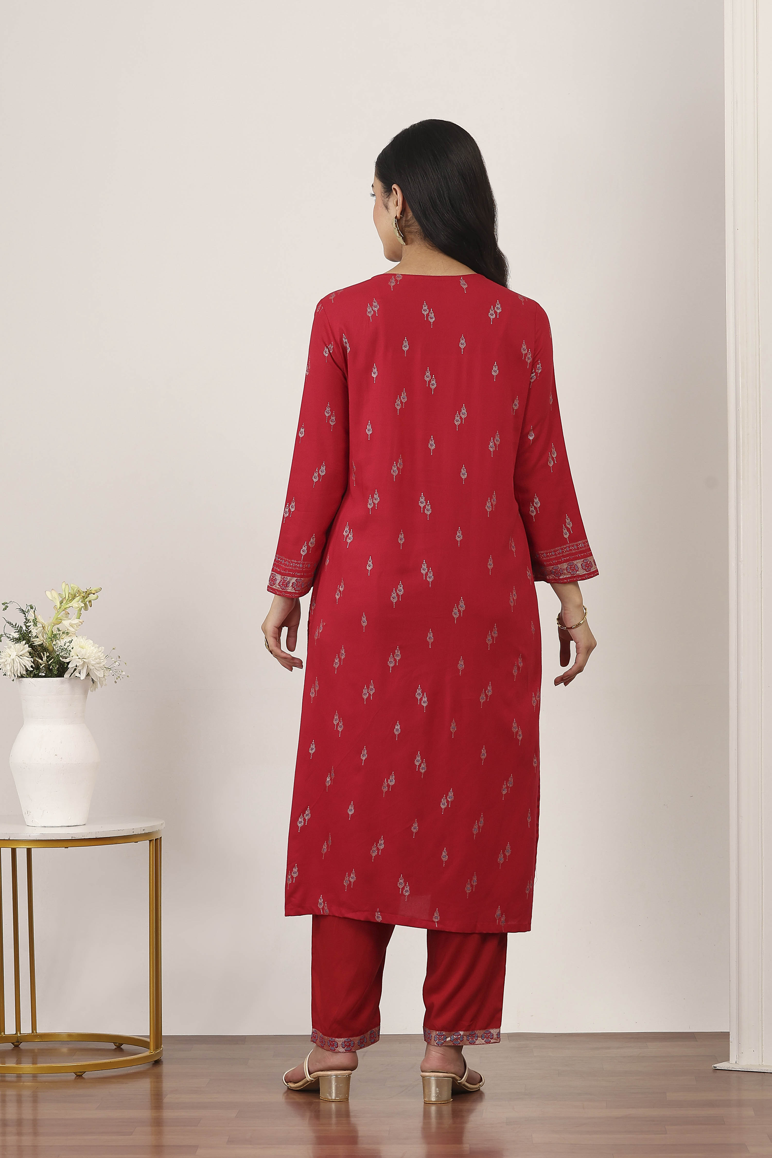 Red Rayon Straight Suit Sets image number 4