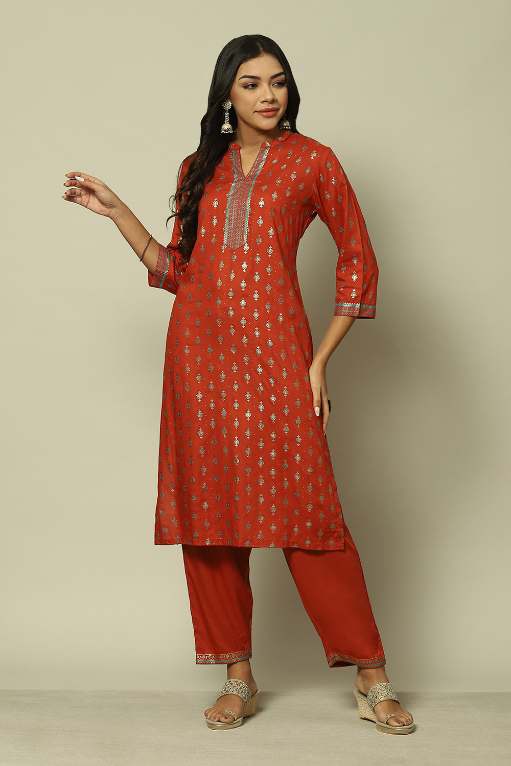 Pink LIVA Straight Printed Kurta Palazzo Suit Set image number 6