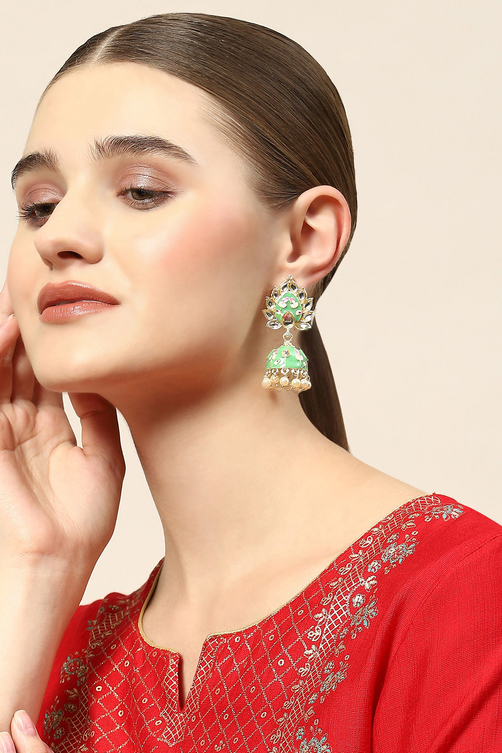 Mint Green Brass Earrings image number 1