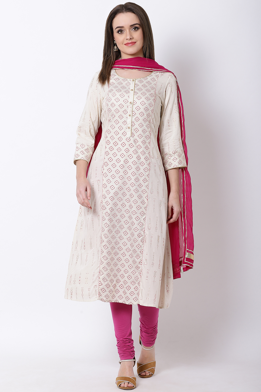 Off White Viscose A-Line Kurta image number 4