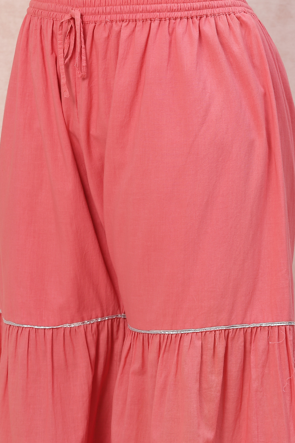 Peach Cotton Lurex Straight Suit Set image number 2