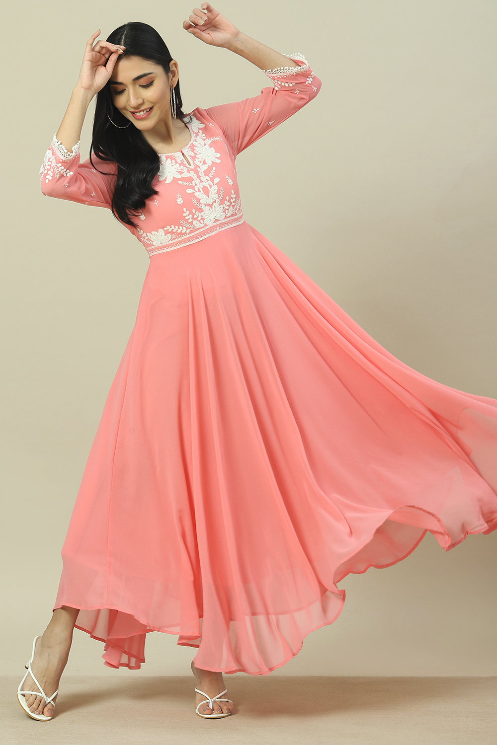 Pink Cotton Blend Flared Dress image number 0