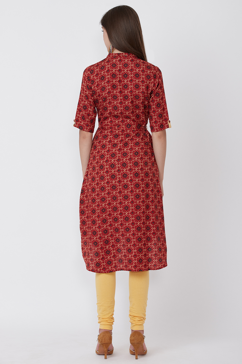 Rust Viscose A Line Kurta image number 4