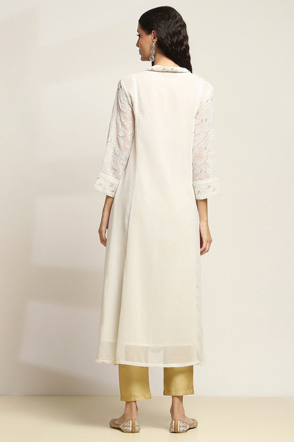 White Polyester Flared Kurta image number 3