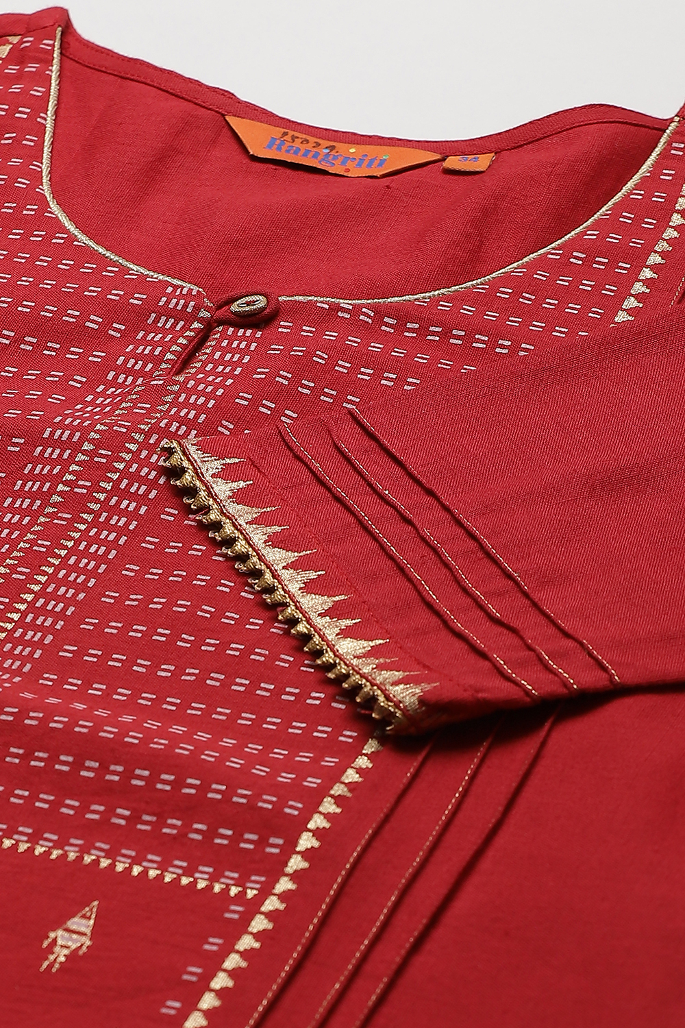 Red Cotton Flax A Line Kurta image number 1