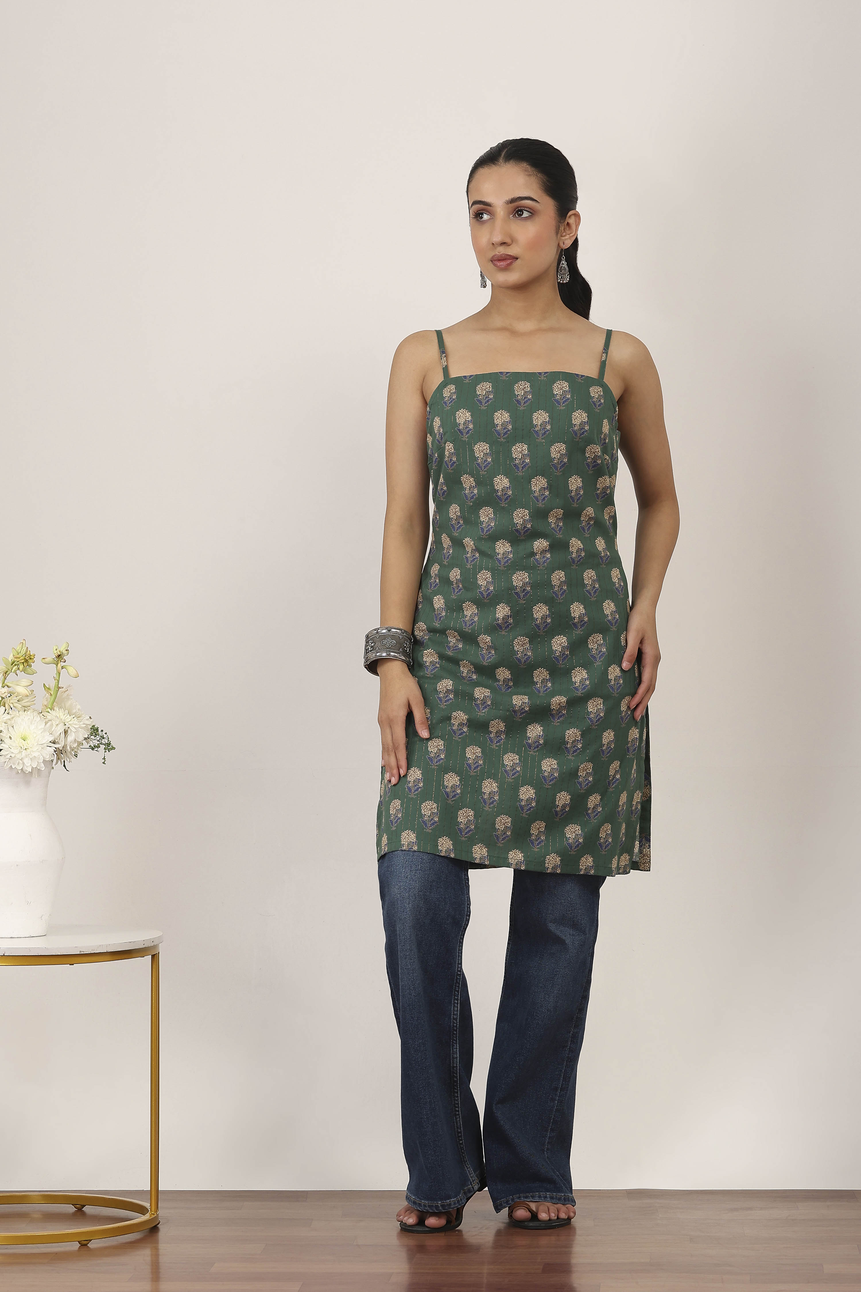 Green Cotton Straight Kurtas image number 5