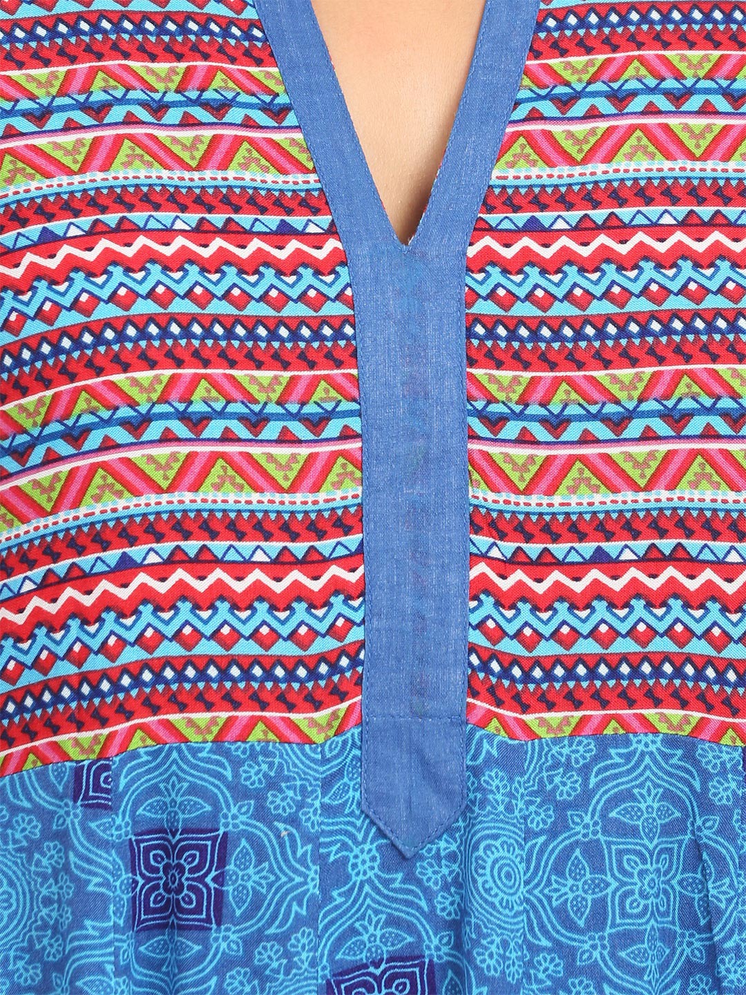 Blue Flared Cotton Kurta image number 4
