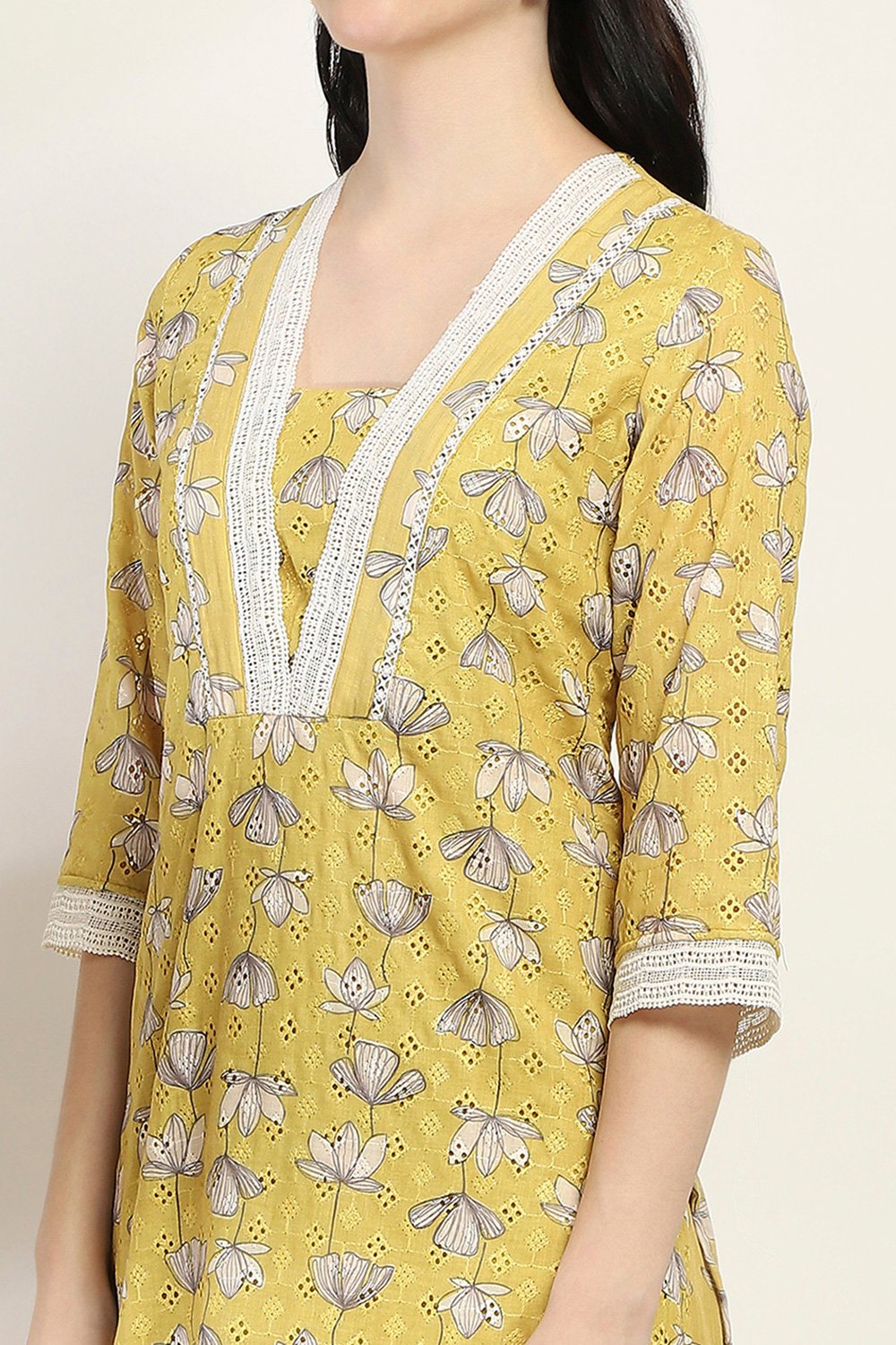 Yellow Cotton Blend Straight SET image number 1