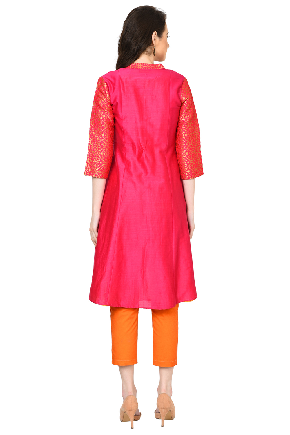 Pink Flared Polyester Kurta image number 4