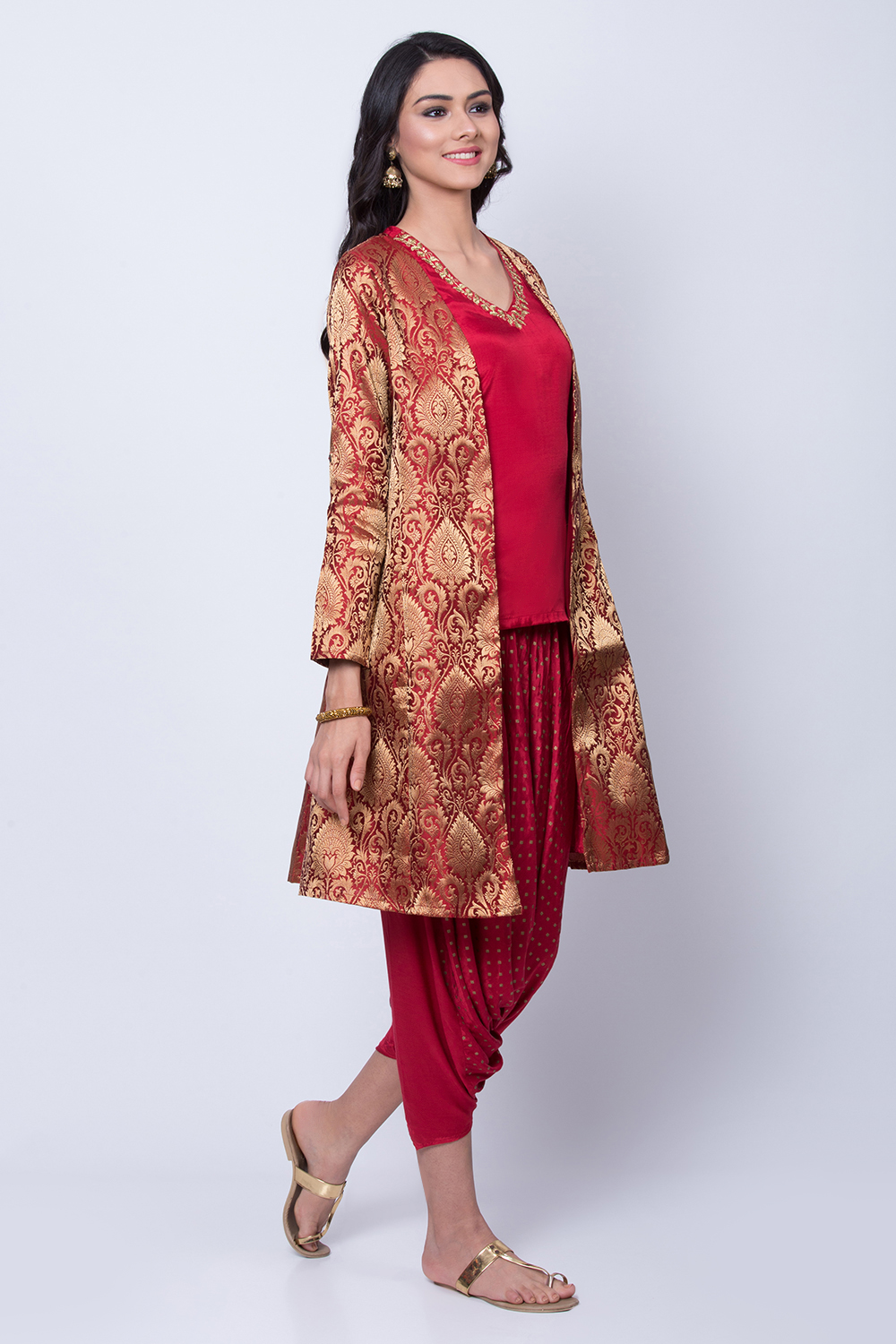 Yellow Polyester Viscose Straight Suit Set image number 3