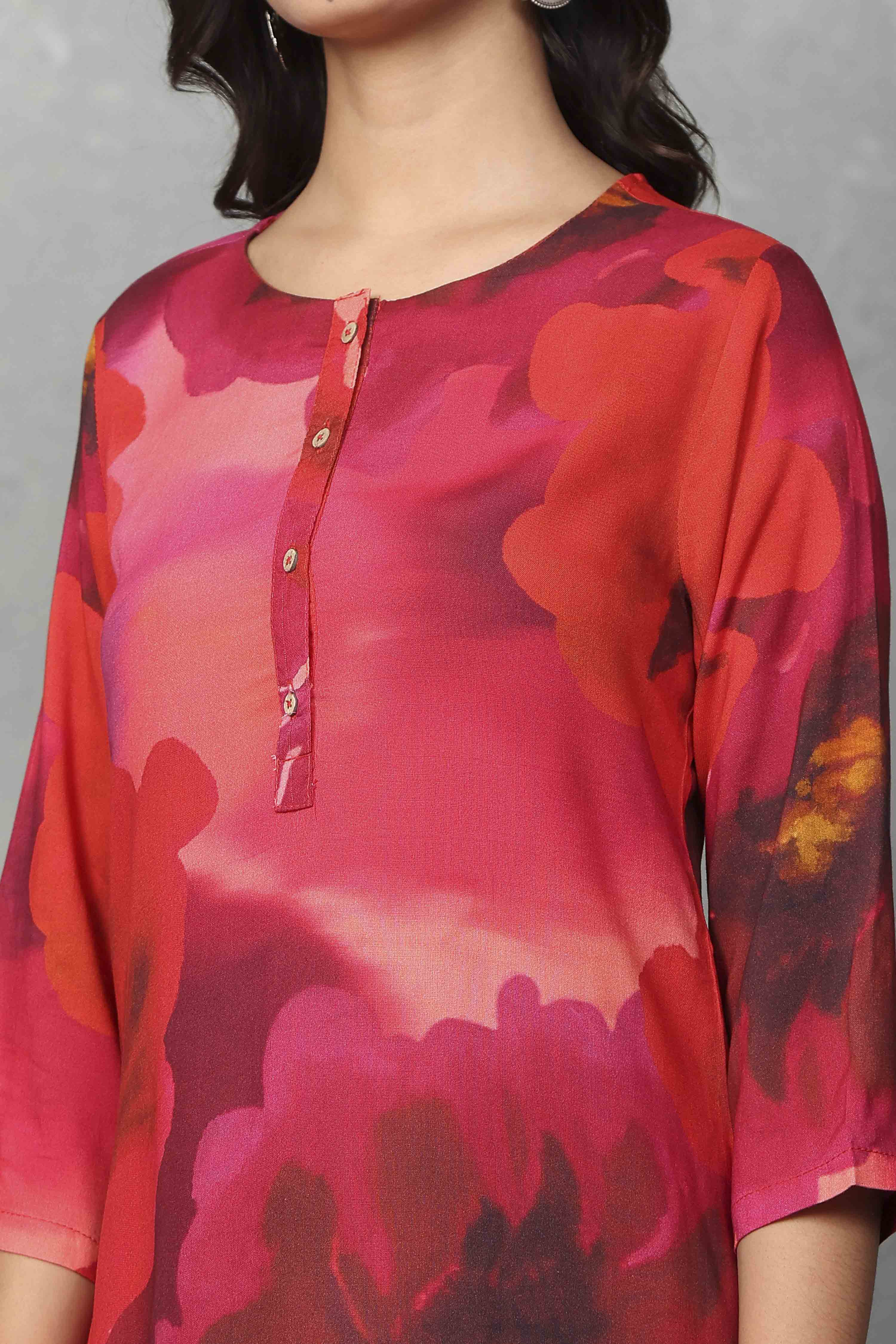 Red Floral Printed Co-ord Set image number 1