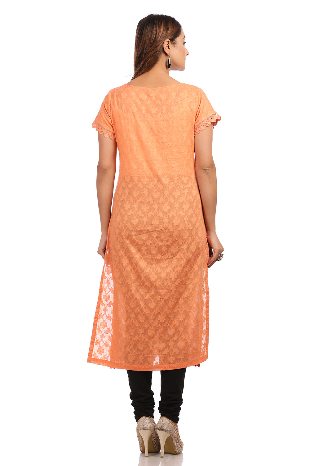 Peach Straight Cotton Kurta image number 1