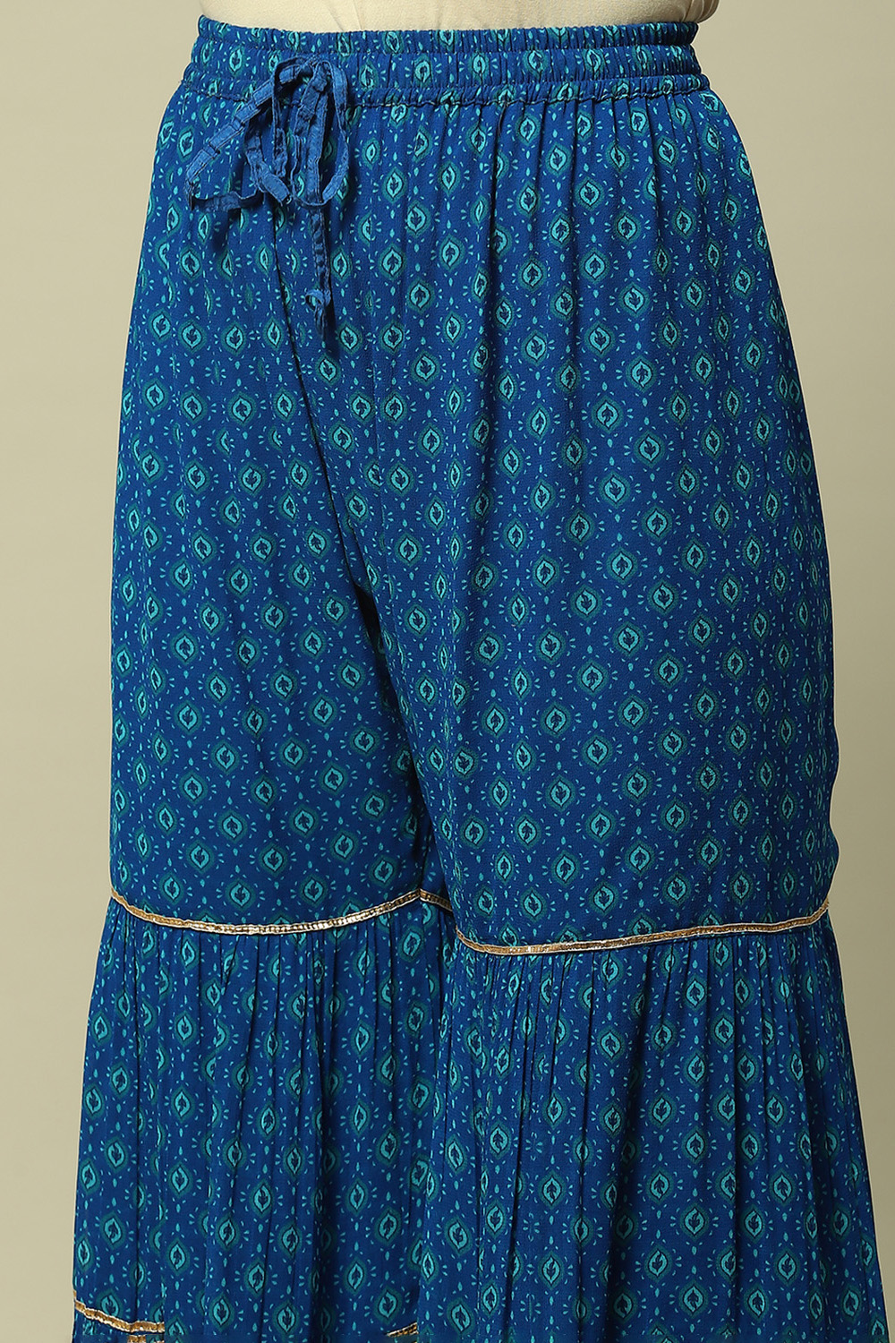 Blue Polyester Straight Printed Kurta Sharara Suit Set image number 2