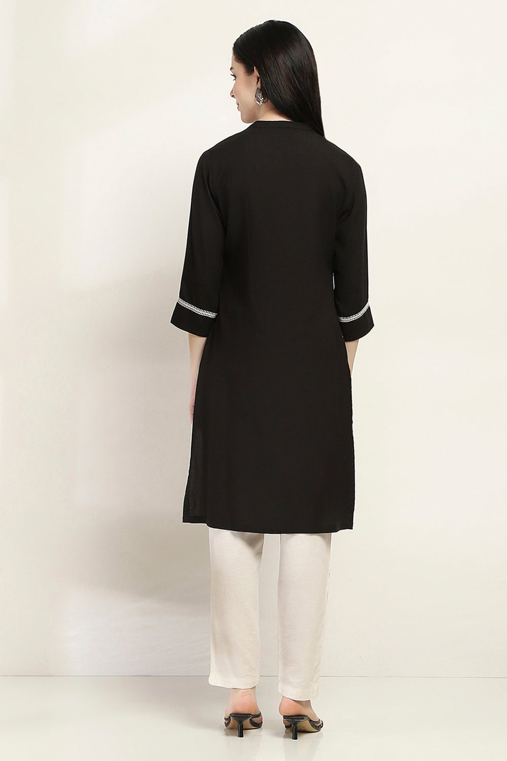 Black Viscose Rayon Straight Kurta image number 3