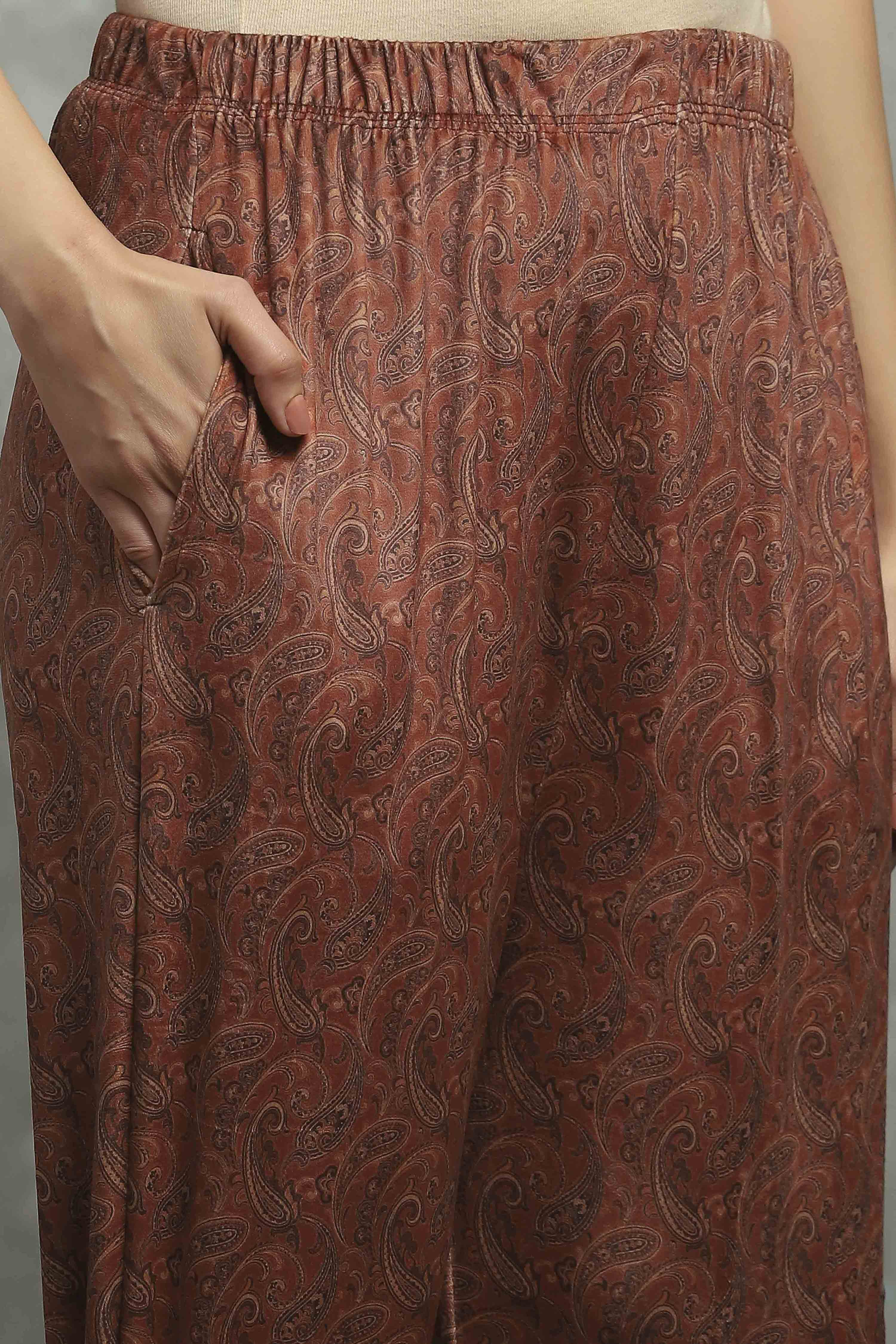 Brown Polyester Printed Straight Suit Set image number 2