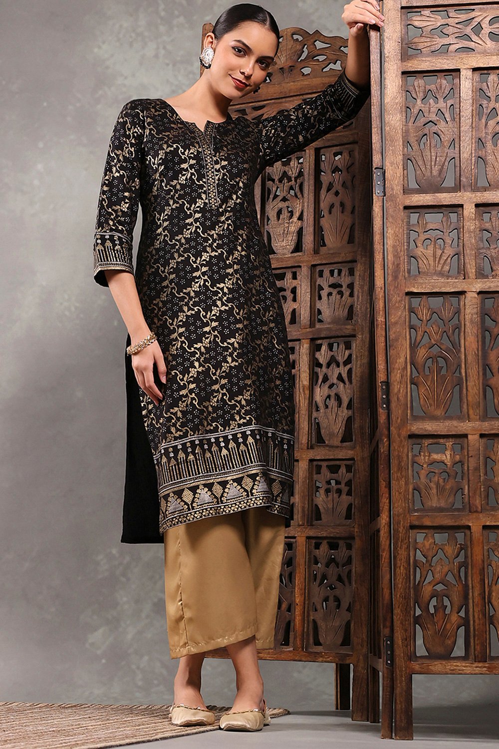 Black Viscose Rayon Printed Straight Kurta image number 5