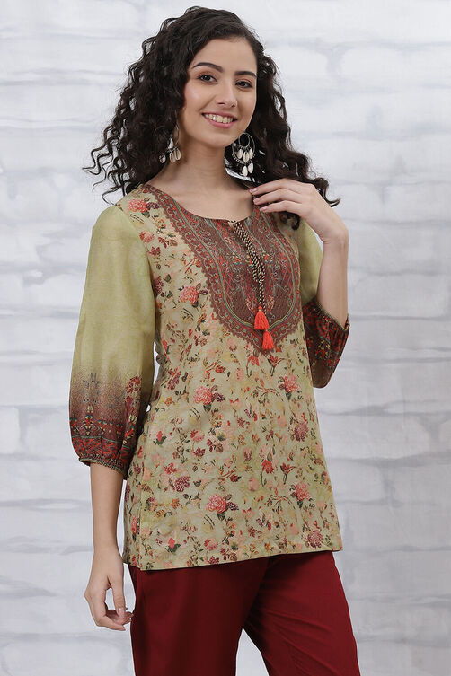 Brown Polyester Printed Straight Top image number 4