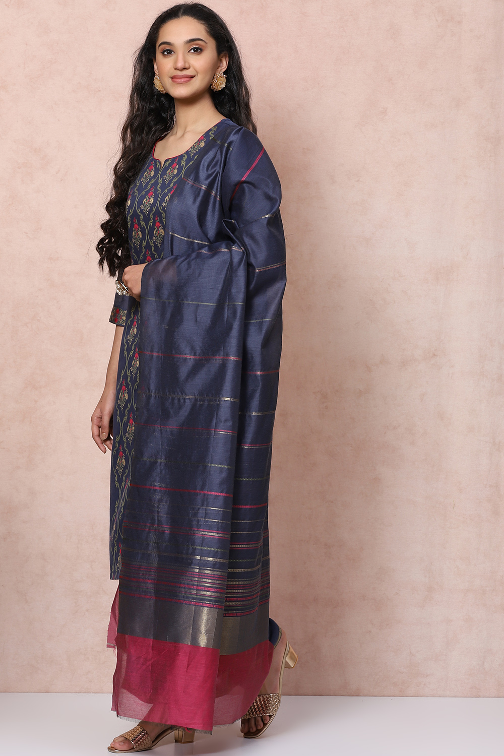 Blue Art Silk Straight Suit Set image number 5