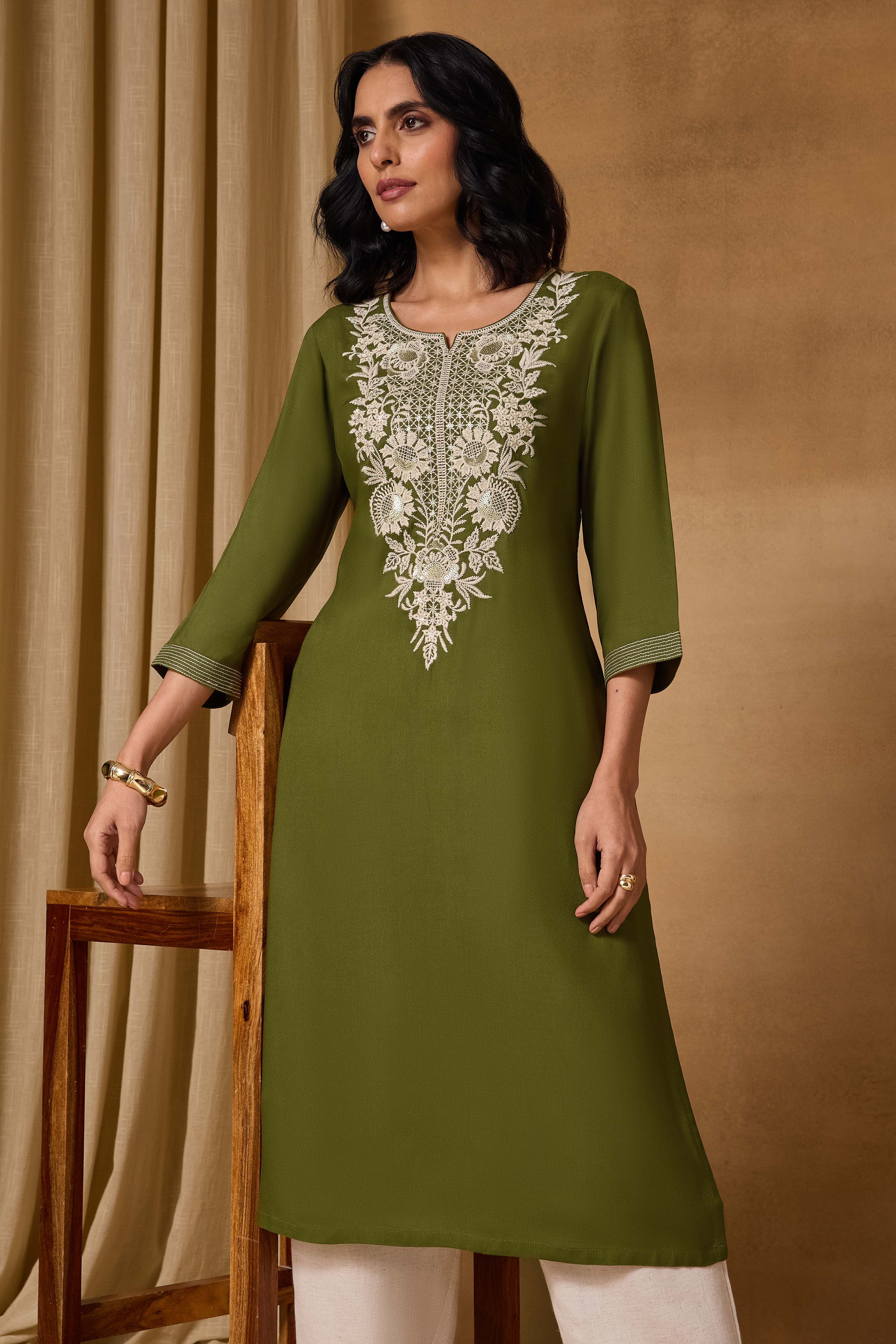 Brown Viscose Rayon Straight Printed Kurta image number 7