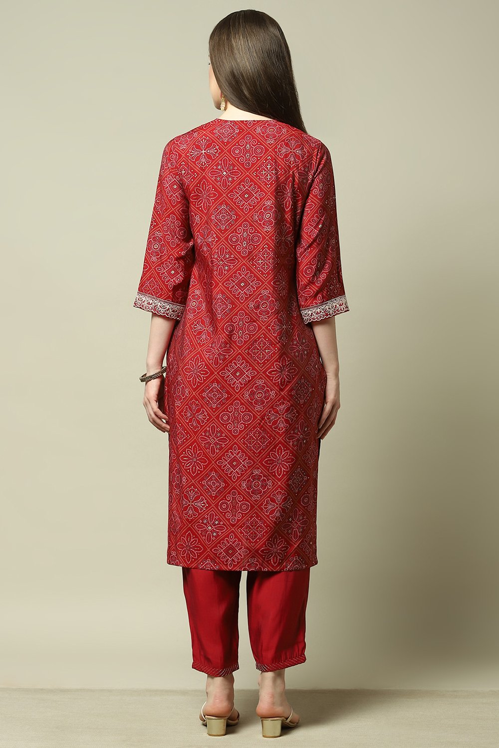 Blue Bandhani Print Straight Kurta & Salwar Suit Set image number 5