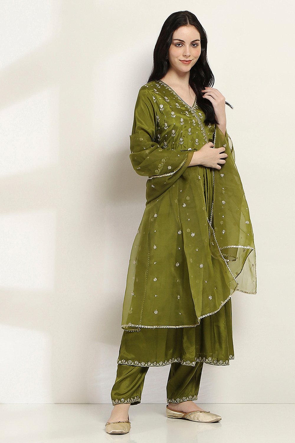 Green Viscose Kalidar Set image number 3