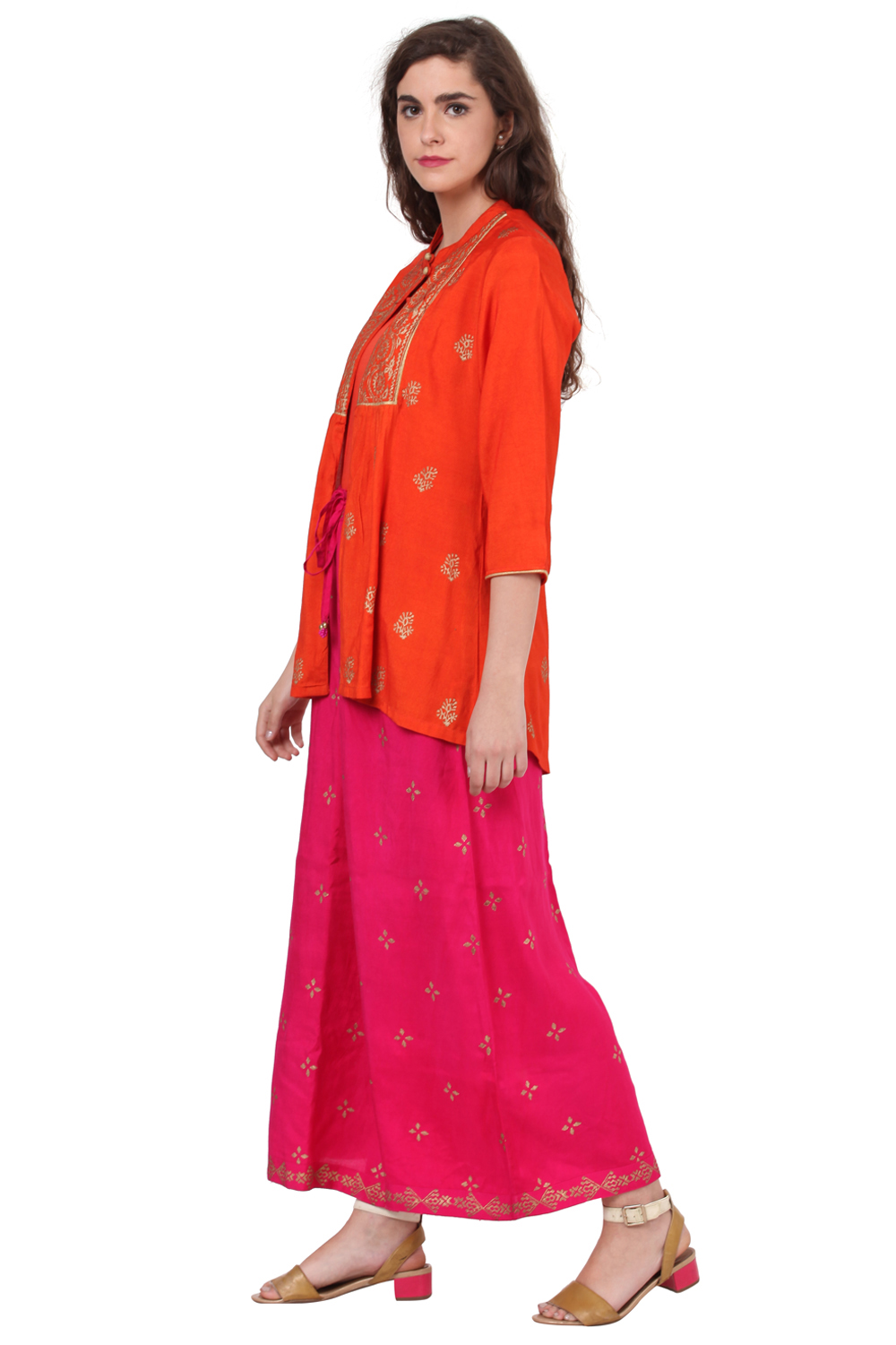 Orange Flared Viscose Indie Top image number 2