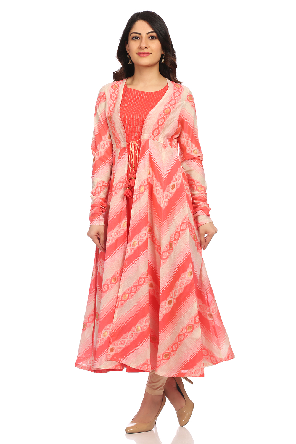 Coral Kalidar Poly Cotton Kurta image number 3