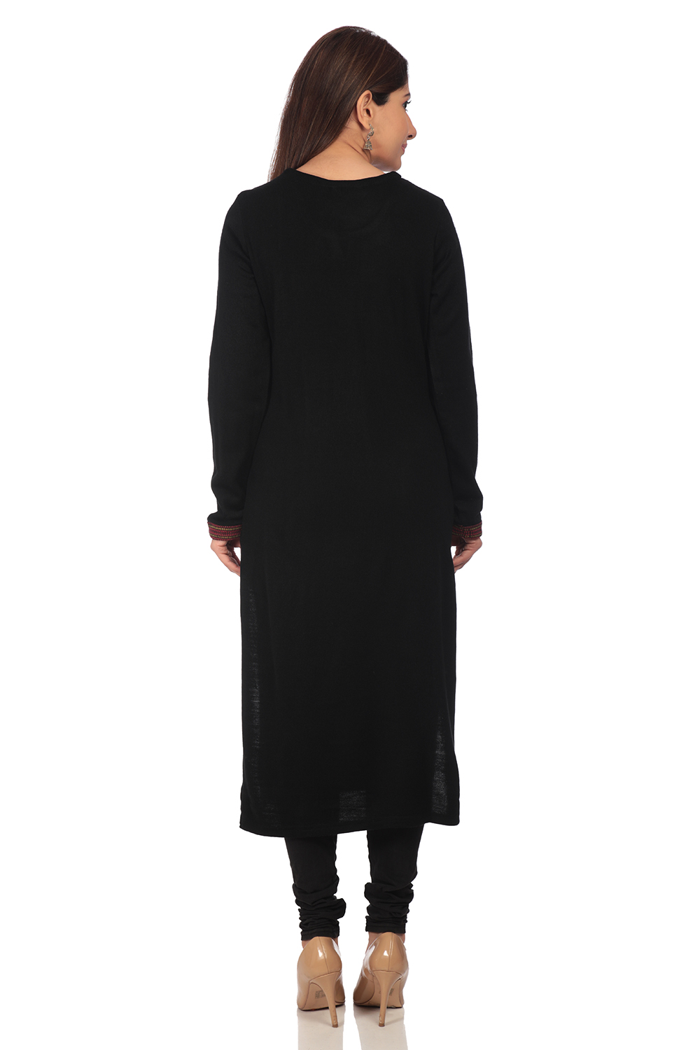 Black Straight Poly Cotton Kurta image number 4
