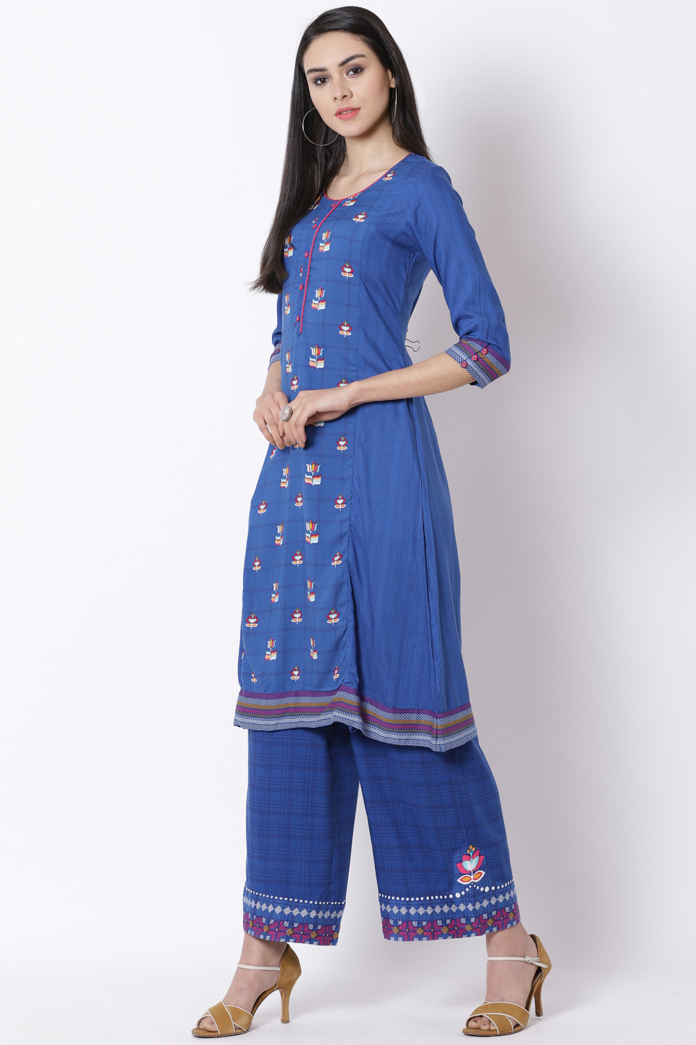 Blue Viscose A-Line Kurta image number 0