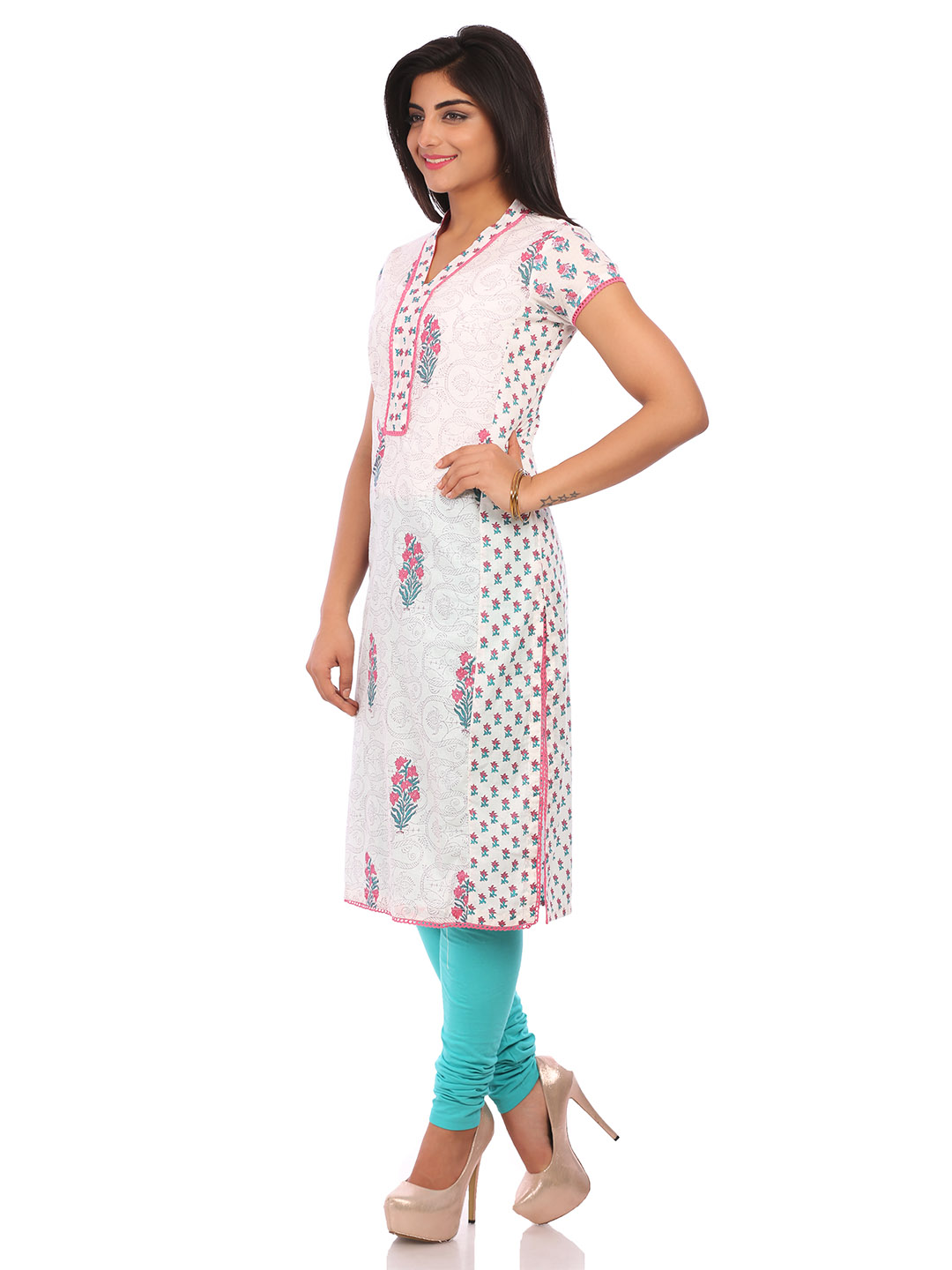 White Cotton Straight Kurta image number 3