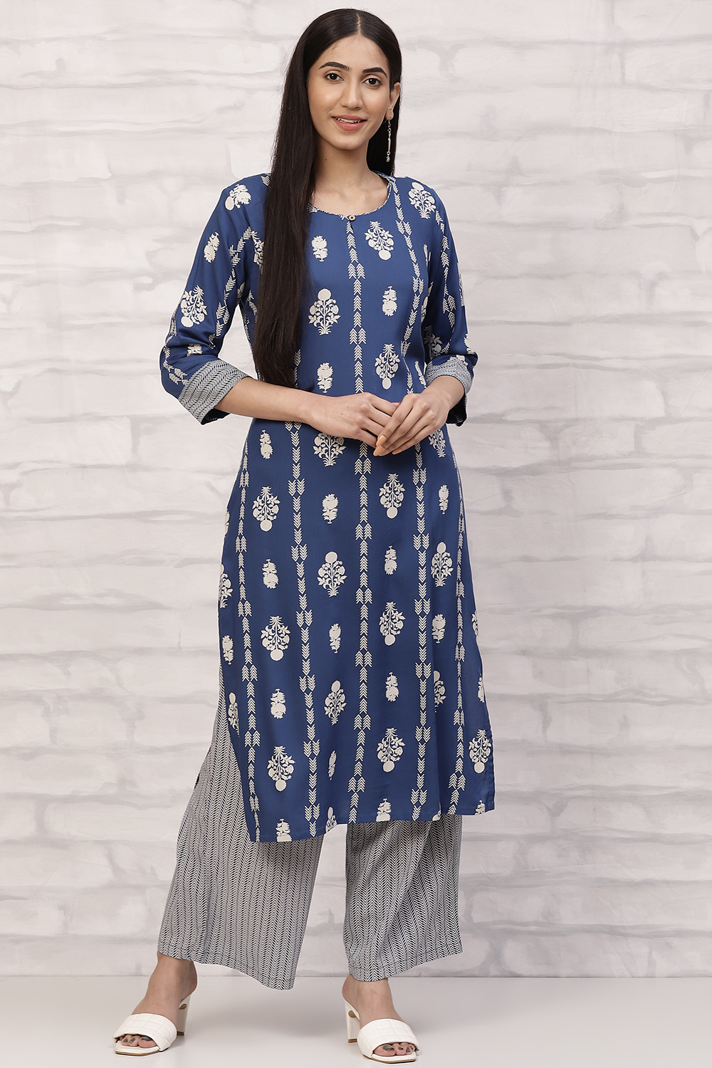 Blue LIVA Kurta Set image number 0