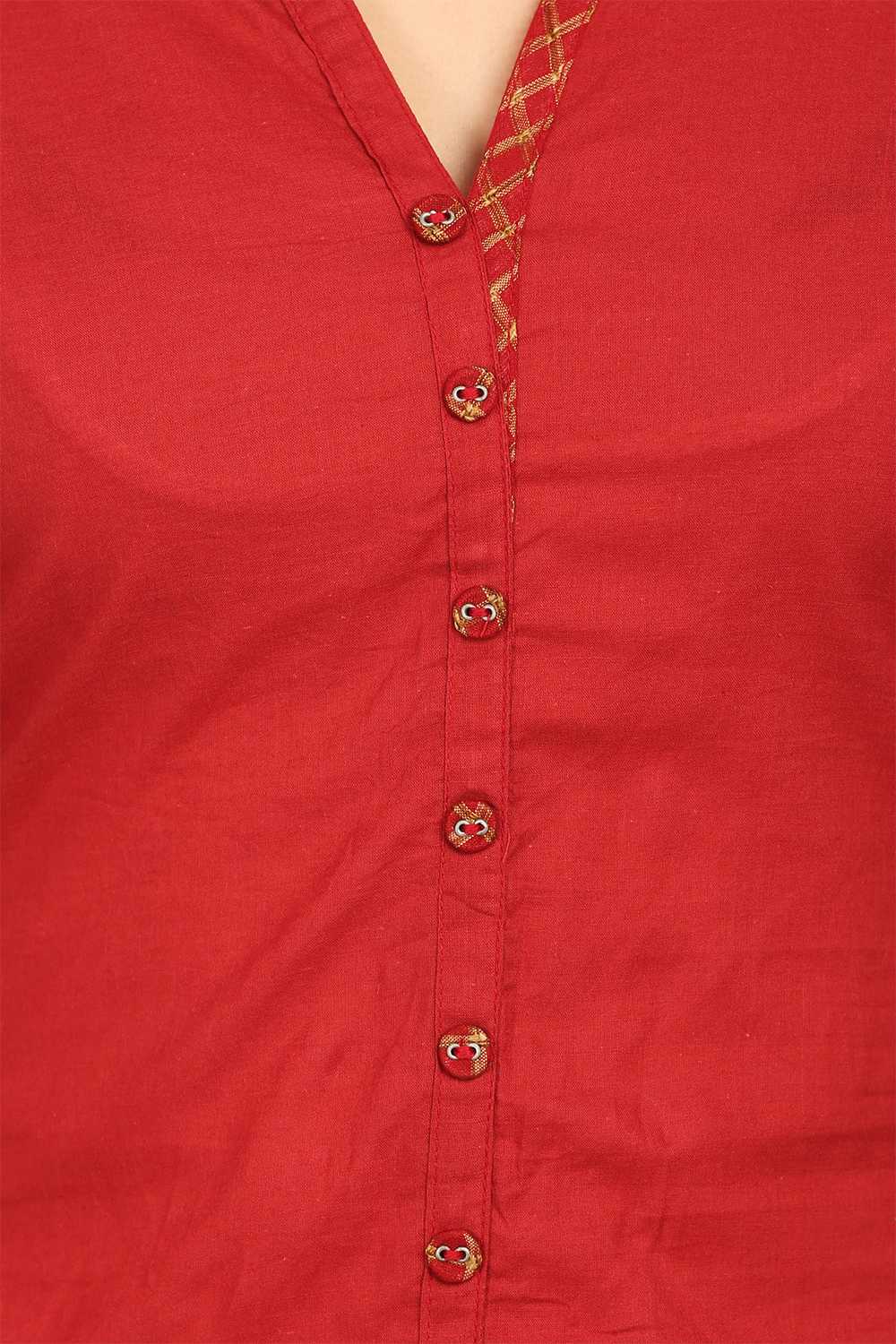 Red Straight Cotton Kurta image number 4