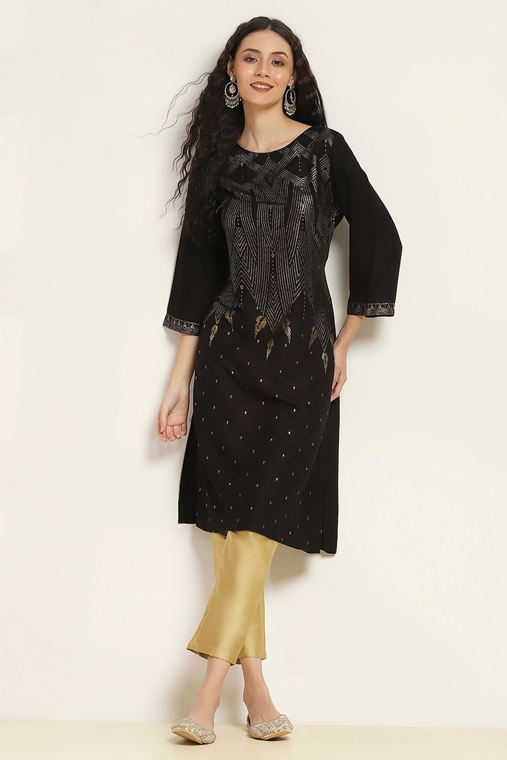 Black Viscose Rayon Printed Straight Kurta image number 0