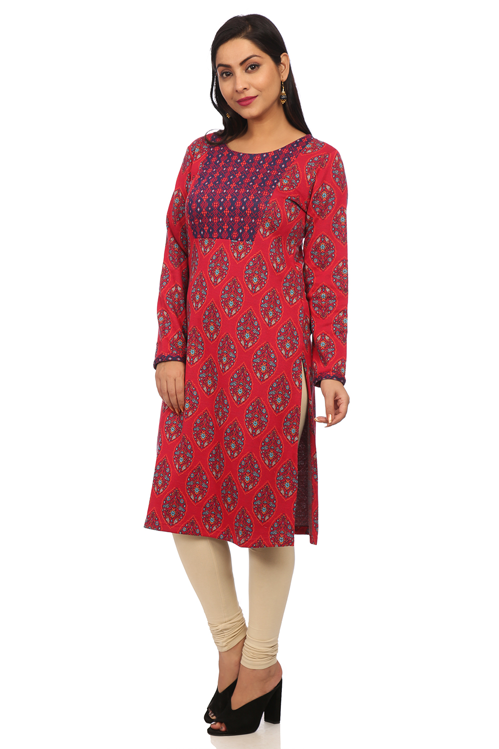 Pink Straight Poly Cotton Kurta image number 2