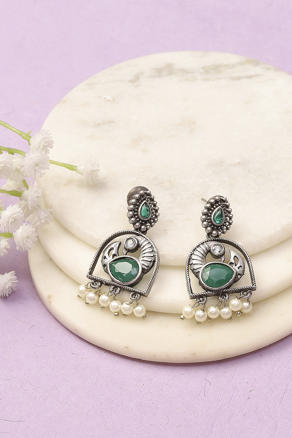 Apple Green Oxidised Alloy Earrings image number 0