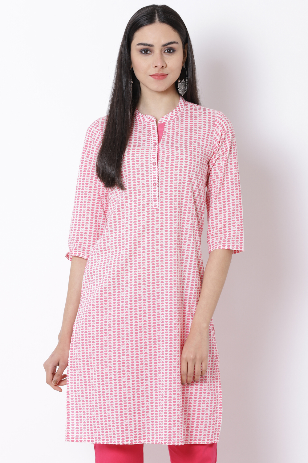 Pink Cotton Straight Kurta image number 0