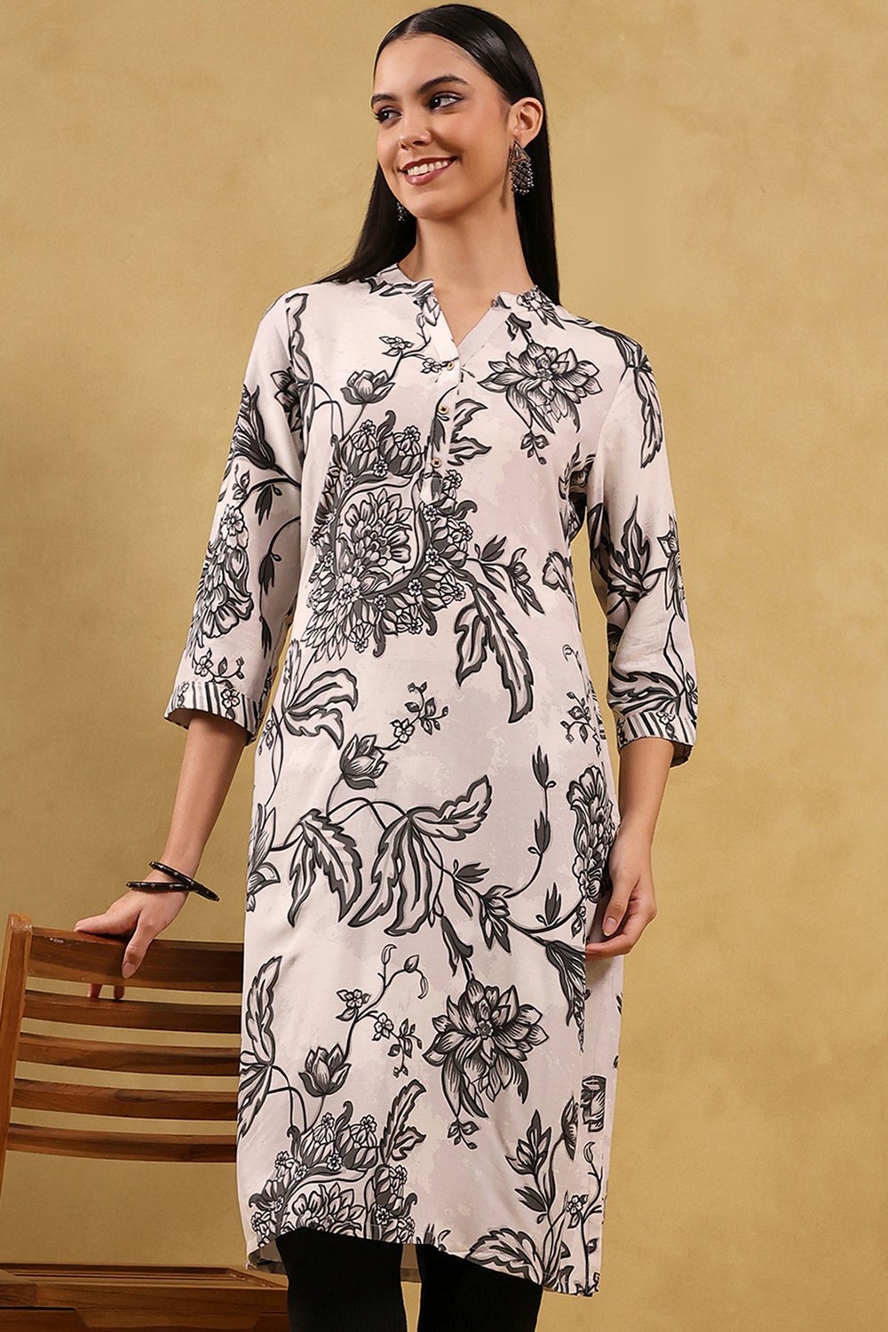Black Viscose Rayon Printed Straight Kurta image number 0