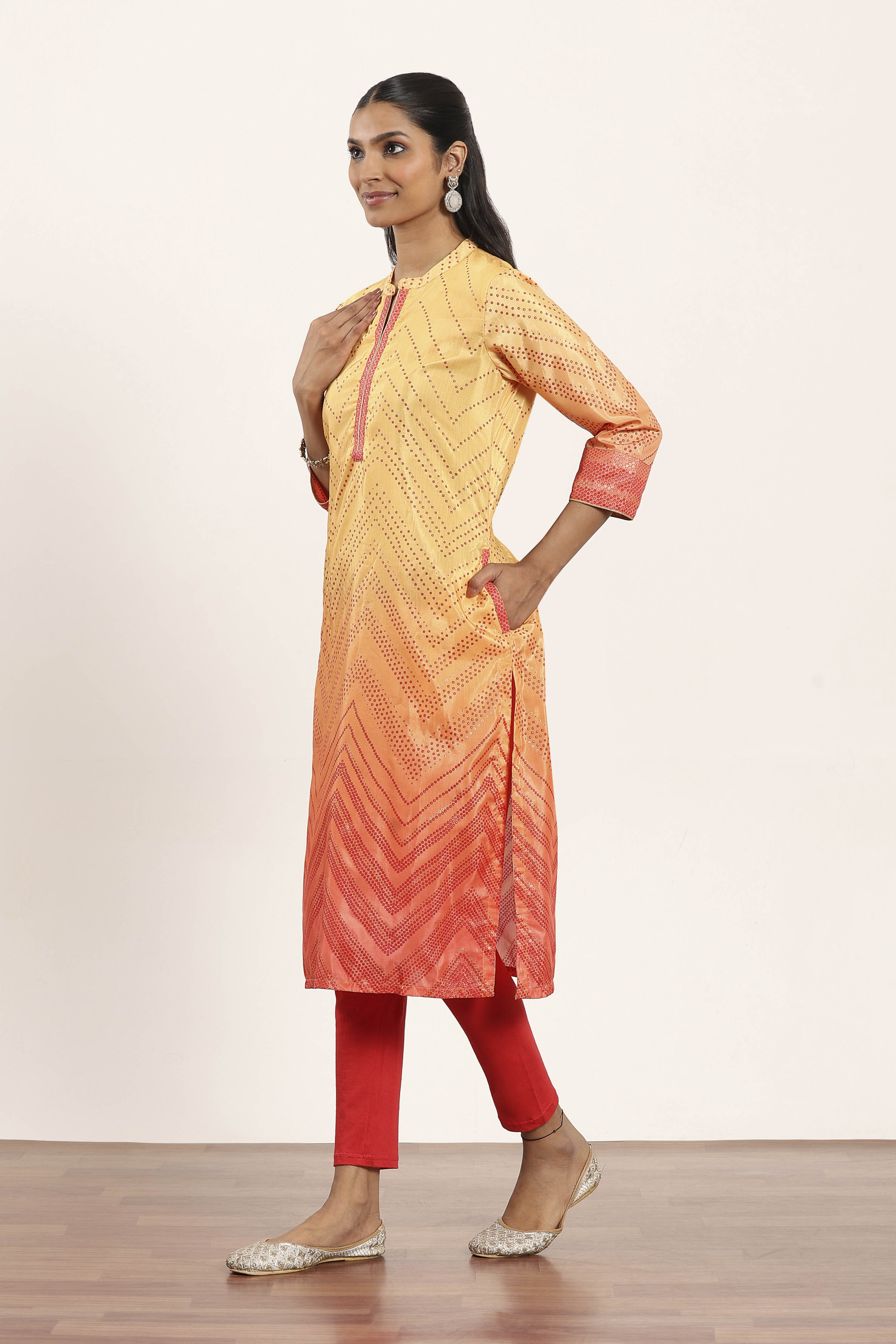 Mustard Polyester Straight Kurta Pants Set image number 3