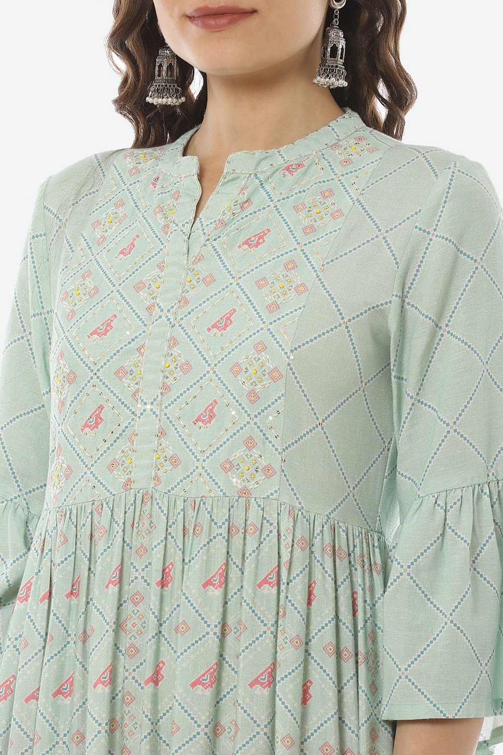 Mint Green Viscose Tired Dress image number 1