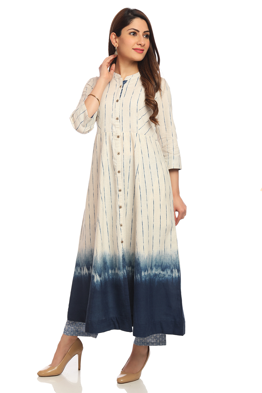 Ecru Flared Cotton Dress image number 0