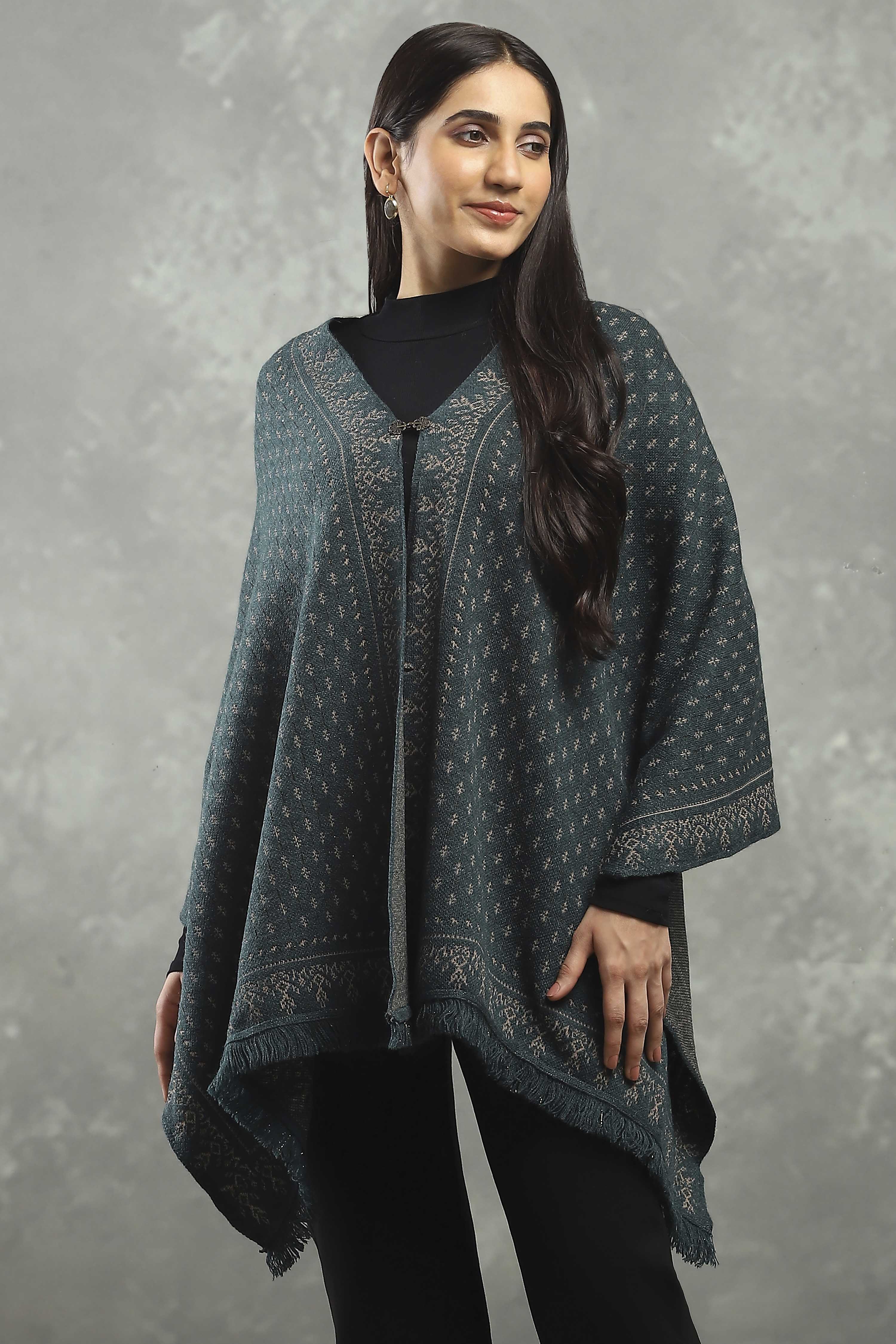 Teal Polyester Printed Cape  image number 0