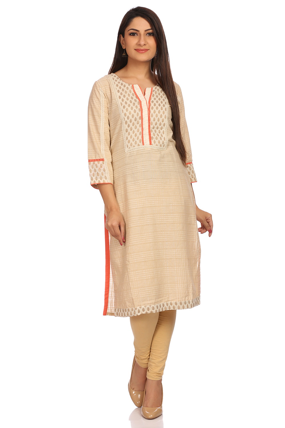 Beige Straight Cotton Kurta image number 0