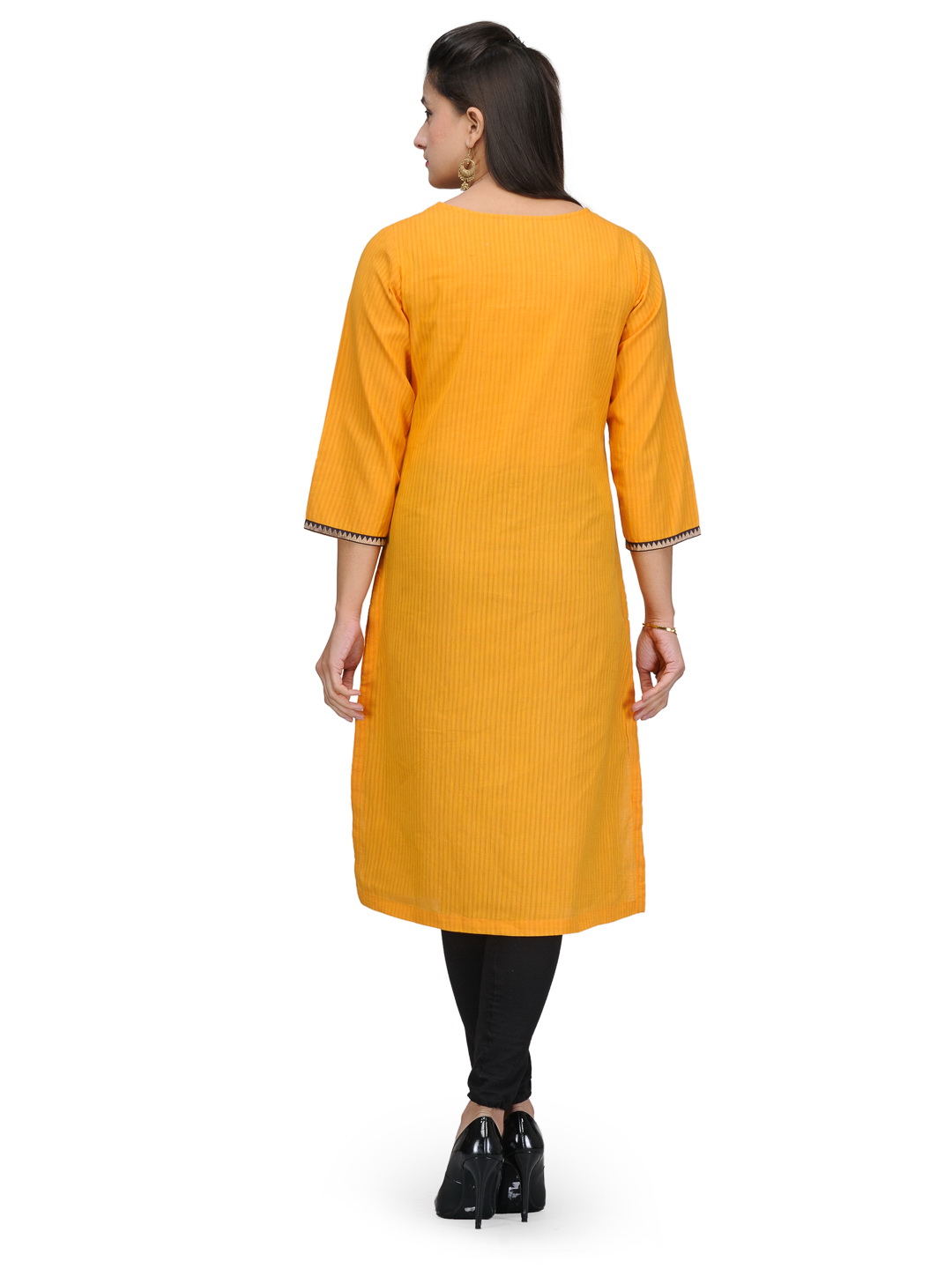Yellow Cotton Straight Kurta image number 3