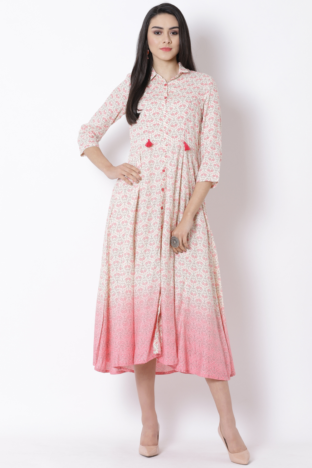 Off White Viscose Kalidar Dress image number 0