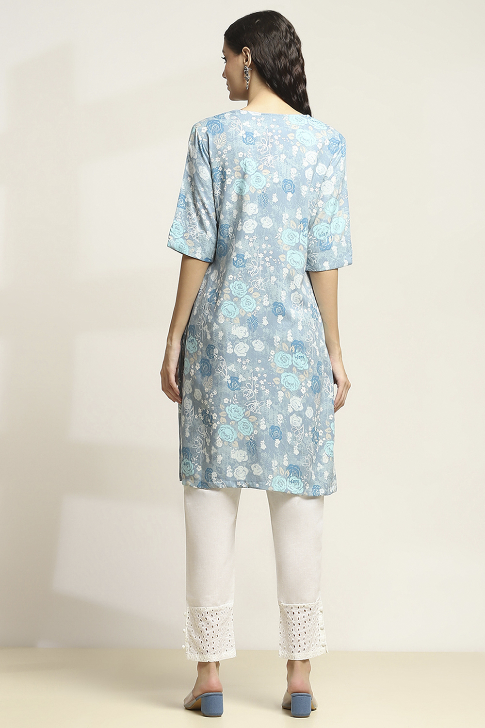 Blue Viscose Rayon Printed Straight Kurta image number 3