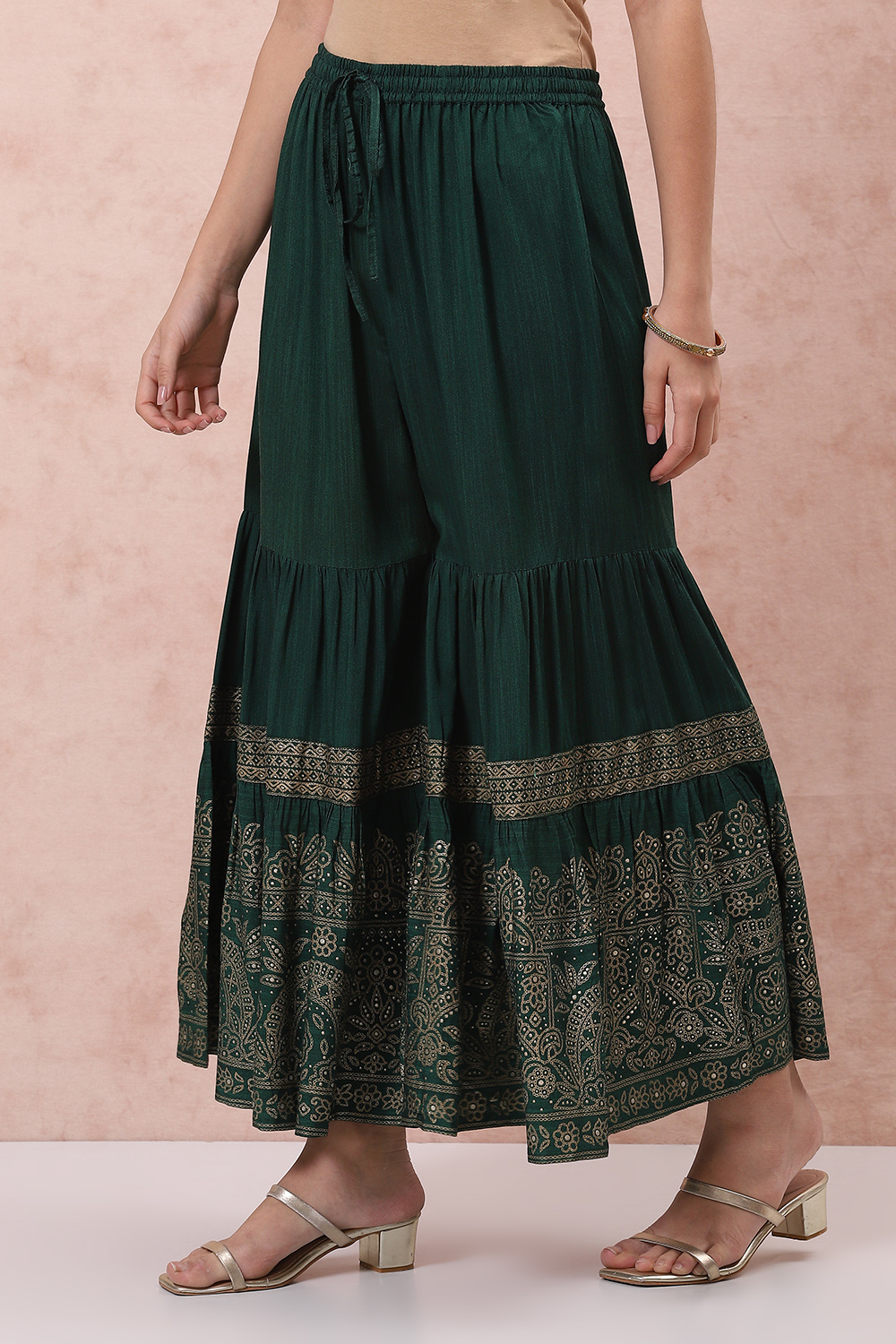 Green Art Silk Sharara Pants image number 6