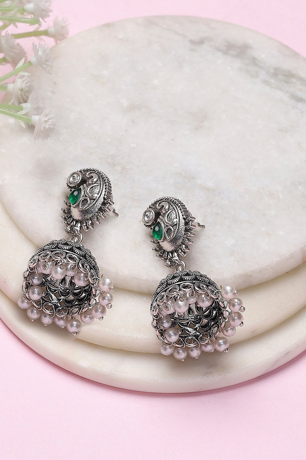 Green Brass Jhumka image number 0