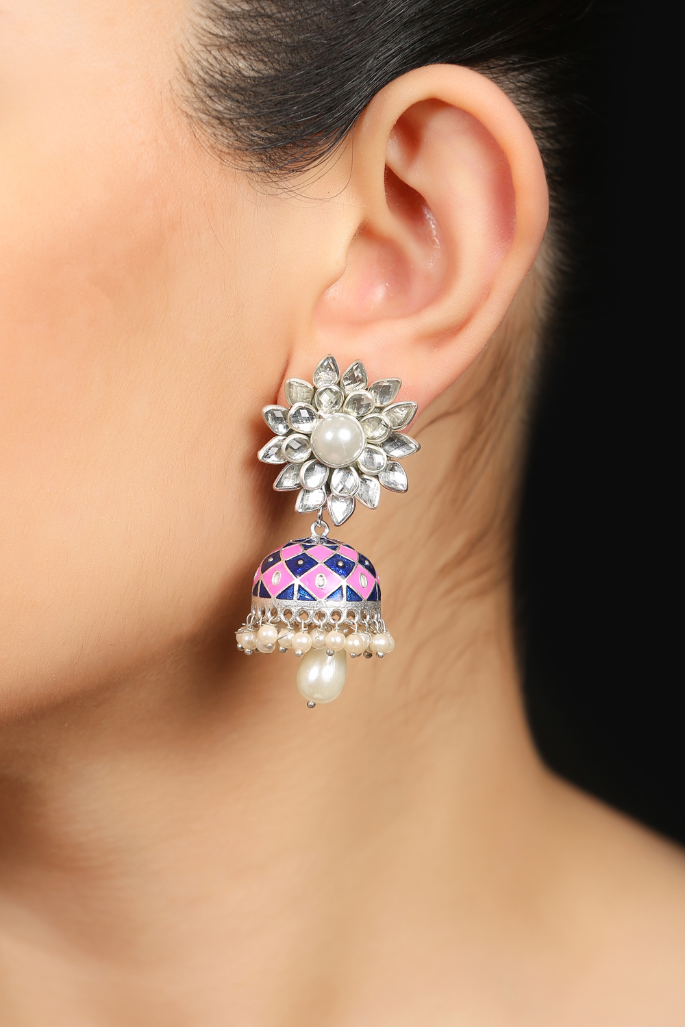 Pachchi Work And Enamel With Pearls Earrings image number 0